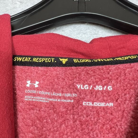 Under Armour Pullover Hoodie Boy Youth L Red Project Rock Blood Sweat Respect - Picture 10 of 13